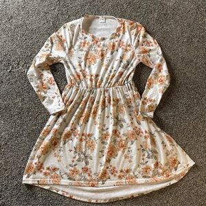 Pat Pat Floral Print Long Sleeve Maxi Dress Girls 11–12Y Cream Beige Youth Girls